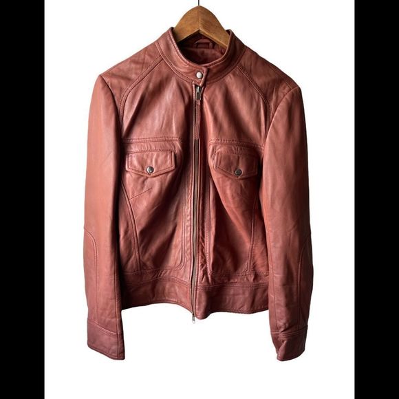 danier Cognac Leather moto Jacket size Small - Picture 1 of 11